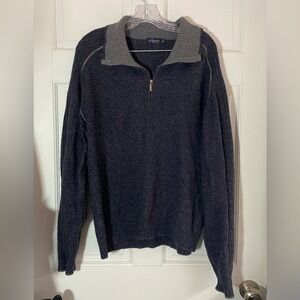 Men's Re del Mare Gray & Blue Half-Zip Wool, Cashmere, & Angora Sweater XL L